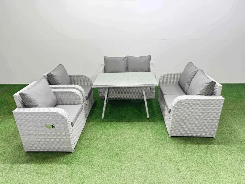 Image of Fimous 6 Seater Rattan Garden Furniture Set Outdoor Love Sofa Sets in Light Grey Light Grey Unisex