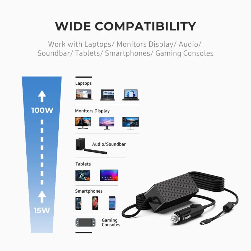 Image of BTI BTI 100W Universal Car charger for for HP Dell Lenovo Asus Acer Sony Toshiba Fujitsu Samsung AA-100USB-UNI