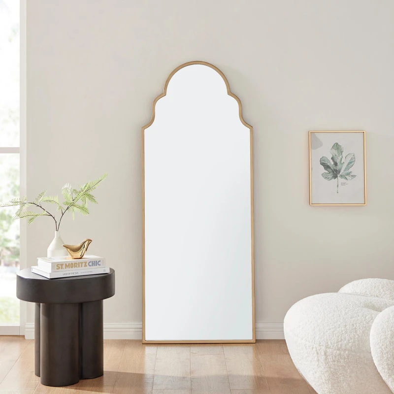 Image of FurnitureboxUK FurnitureboxUK Hima Metal Framed Moroccan Arch Glam Wall Mirror in Gold Gold One Size Unisex 5056542693304