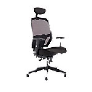 Image of Influx Amaze Synchronous Mesh High Back Chair Black Upholstery with Metal Frame with Adjustable Arms and Headrest