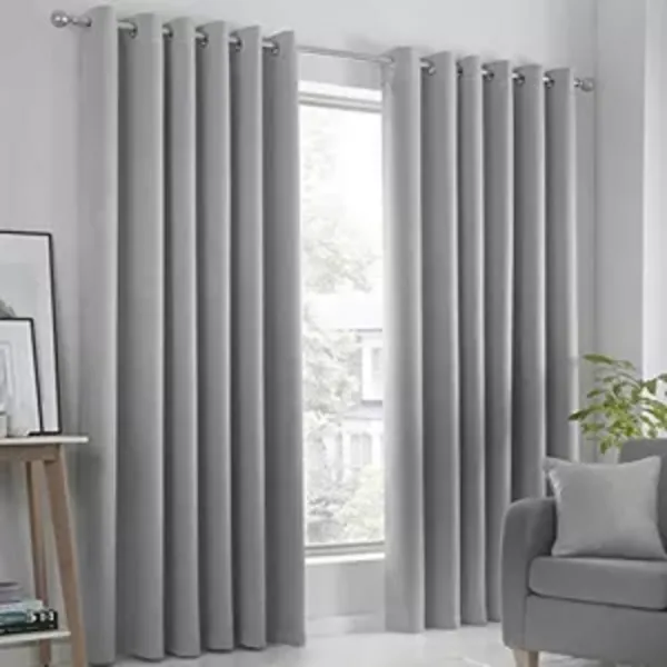 Image of Fusion Fusion Strata Eyelet Curtains Silver 117 x 183cm FS66552