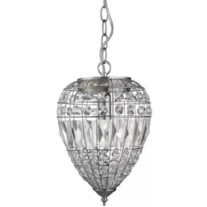 Image of Searchlight Pineapple - 1 Light Ceiling Drop Pendant Satin Silver with Glass Crystals, E14