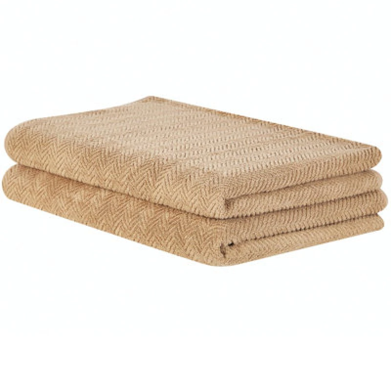 Image of Beliani Set Of 2 Towels Mitiaro Terry Cotton Sand Beige
