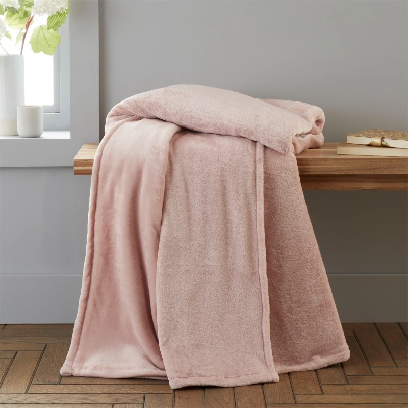 Image of Catherine Lansfield Catherine Lansfield 'Raschel Velvet Touch' Blanket Throw in Pink Size: 130cm x 170cm Pink 130cm x 170cm Unisex 5057681155524