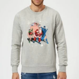 Image of DC Comics Originals Batman And Robin Santa Claus Grey Christmas Sweatshirt - M - Grey