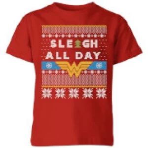 Image of Wonder Woman 'Sleigh All Day Kids Christmas T-Shirt - Red - 11-12 Years