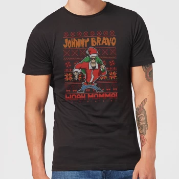 Image of Johnny Bravo Johnny Bravo Pattern Mens Christmas T-Shirt - Black - 5XL