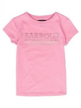 Image of Barbour International Girls Knockhill Metallic Logo T-Shirt - Pink