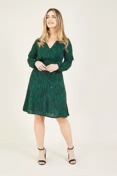 Image of Green Animal Print 'Rosanna' Midi Dress