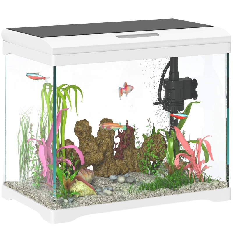 Image of PawHut PawHut 17L Glass Fish Tank with Filter System, LED Light, Water Pump, White