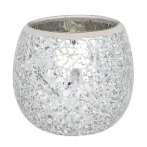 Image of Large Round Silver Crackle Candle Holder