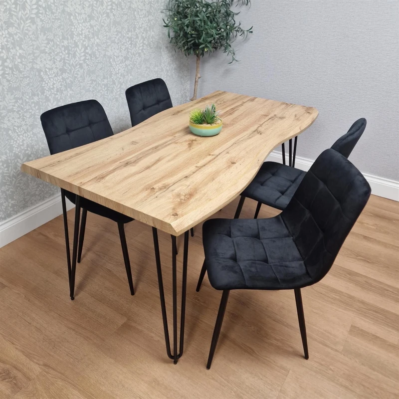 Image of Kosy Koala Dining Table And 4 Black Velvet Chairs - Stylish Dining Room Furniture Set, Multi ARZ140+4BKRCO