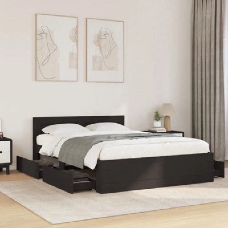 Image of VIDAXL Bed Frame with Headboard without Mattress Black 120x190cm Small Double Vidaxl 8721102856099