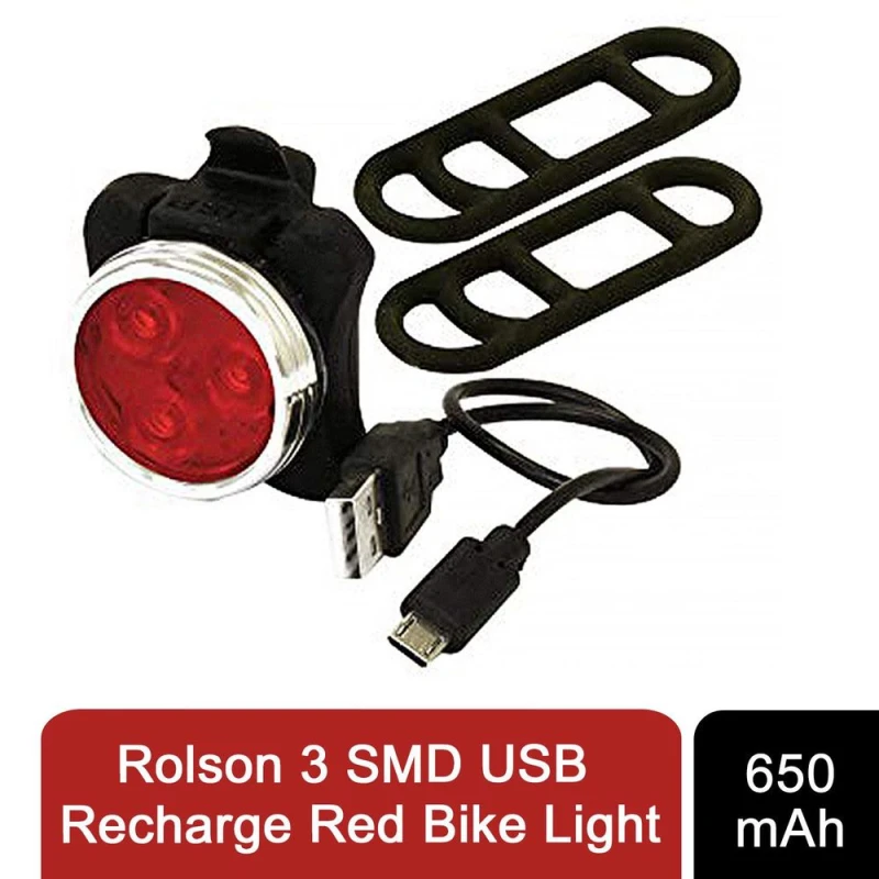 Image of Rolson 3 SMD USB Recharge 'Red Bike Light' Red