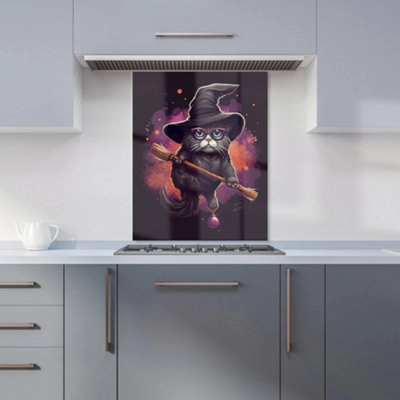 Image of Warren Reed Designer Cat And A Broom Kitchen Splashback