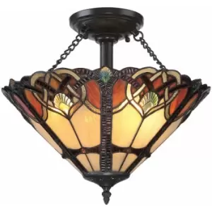 Image of Loops - 2 Bulb Semi Flush Tiffany Style Coloured Glass Vintage Bronze Base LED E27 100W
