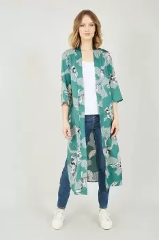 Image of Teal Crane Satin Kimono
