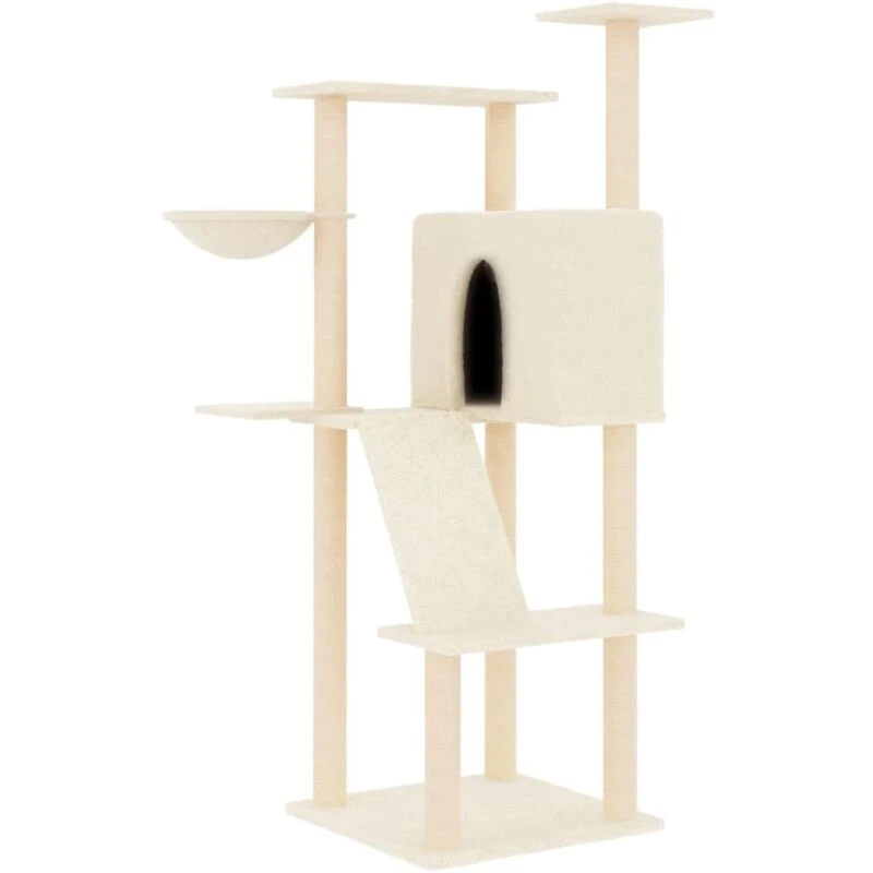Image of vidaXL Cat Tree w/ Sisal Scratching Posts Cream 143cm, Cream 171729