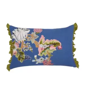 Image of Sanderson Fusang Tree Embroidered Cushion 60cm x 40cm, Peacock Blue
