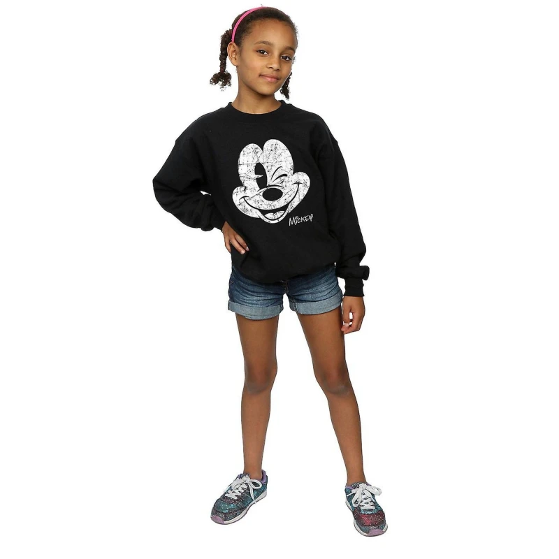 Image of Disney Mickey Mouse Face Cotton Sweatshirt Black female