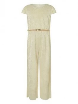 Image of Monsoon Girls Shimmer Jersey Jumpsuit With Belt - Gold