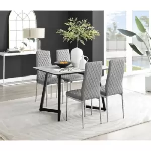 Image of Furniturebox Carson White Marble Effect Recatngular 120cm Dining Table & 4 Grey Milan Chrome Leg Faux Leather Chairs