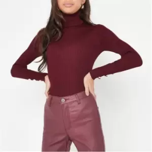 Image of Missguided Petite Rib Roll Neck Knit Bodysuit - Red