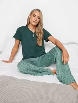 Image of Long Tall Sally Heart Check Wide Leg Pj Set, Green, Size 18-20, Women