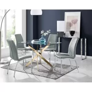 Image of Furniture Box Leonardo 4 Gold Dining Table and 4 Grey Isco Chairs