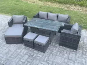 Image of Fimous 5 Seater Outdoor Dark Grey Rattan Lounge Complete Sofa Set with 2 Stools and Big Footstools