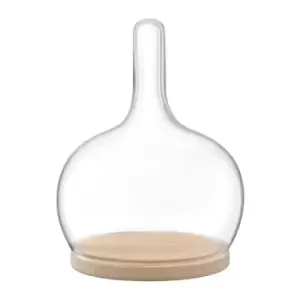 Image of LSA Cloche Dome and Oak Base - Beige/Clear