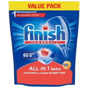 Image of Finish Powerball All In One Max Lemon Dishwasher Tablets - 60 Capsules