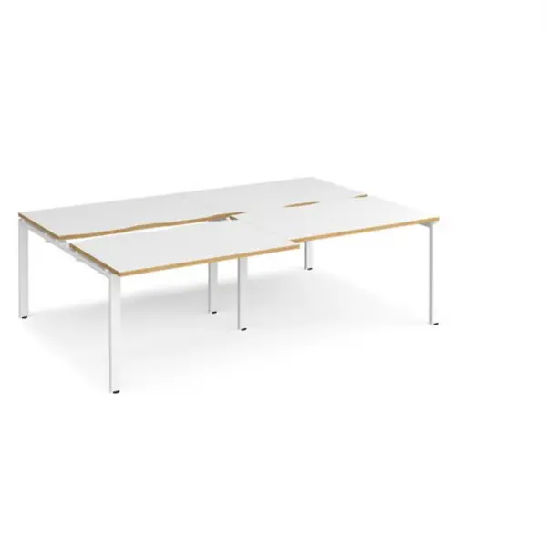 Image of Adapt Bench Desk 4 Person Rectangular Desks 2400mm With Sliding Tops White/Oak Tops With White Frames 1600mm Depth Adapt White/Oak STE2416-WH-