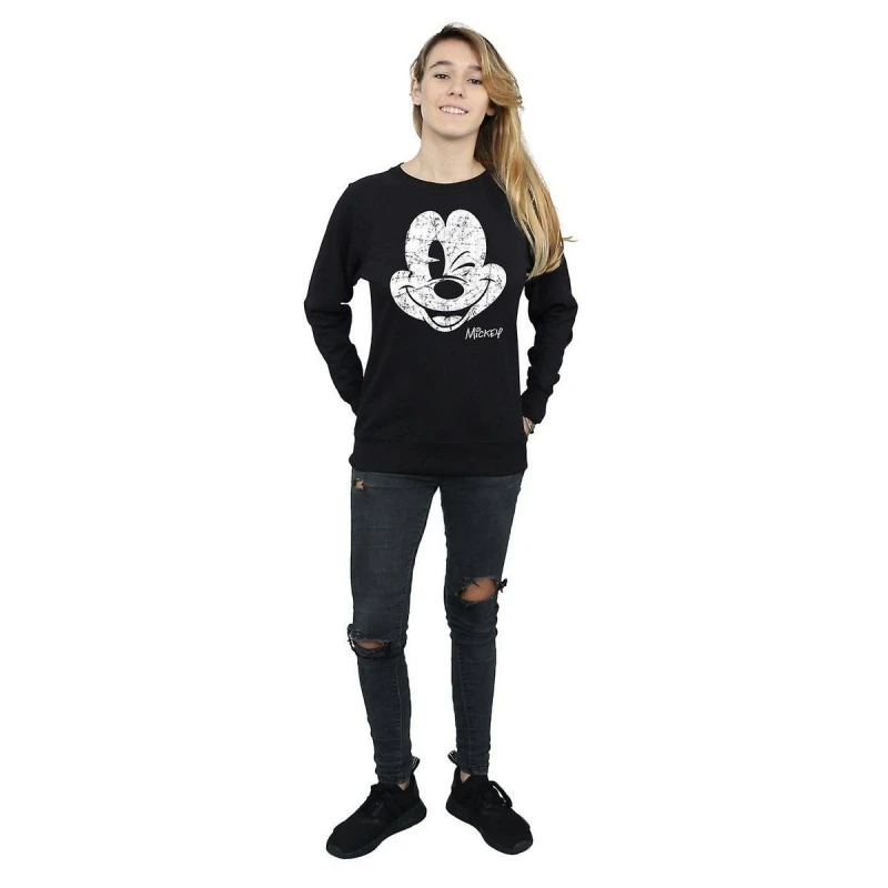 Image of Disney Mickey Mouse Face Sweatshirt Black female