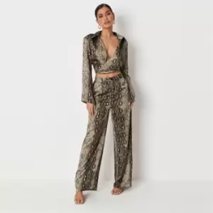 Image of Missguided Snake Wide Leg Trsers Satin Co Ord - Grey