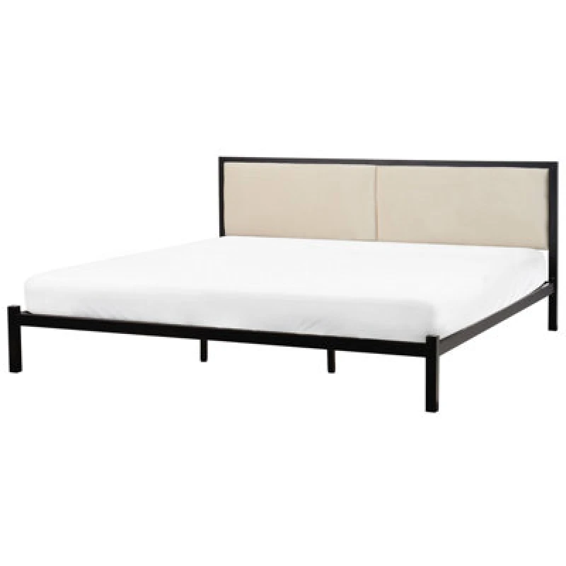 Image of Beliani Bed Metal Clamart 180 X 200 Cm (Eu Super King) Light Beige