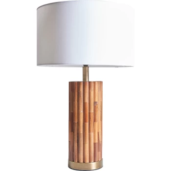 Image of Wooden Cylinder Table Lamp with Fabric Drum Lampshade - White