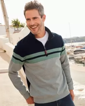 Image of Cotton Traders Mens Half Zip Brushed Rib Panelled Top in Grey