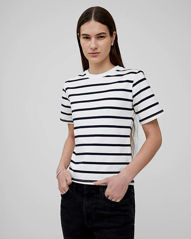 Image of French Connection French Connection Cotton Stripe Tee White Multi-Coloured Female L VS79801