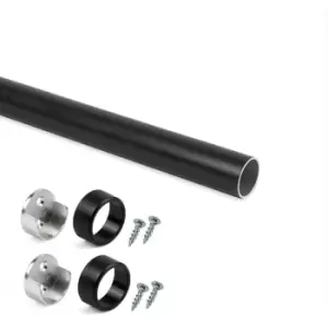 Image of Wardrobe Rail Round Aluminium Black Finish with End Supports - Size 1400mm