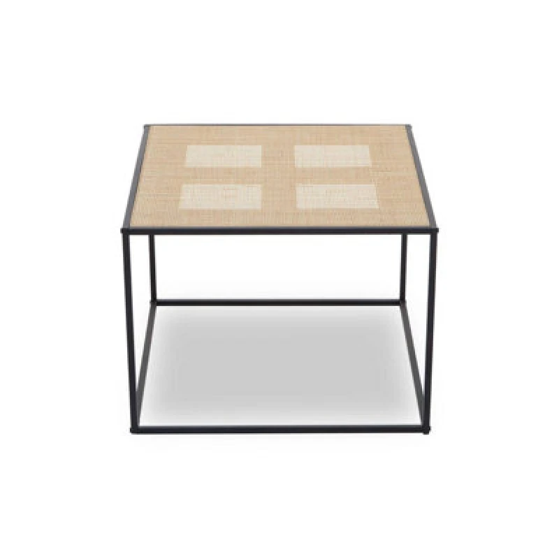 Image of Premier Housewares Natural Rattan Top Coffee Table, Black Metal Frame Coffee Table, Versatile Coffee Table for Home, Indoor Natural
