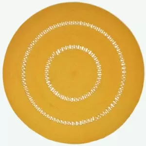 Image of Mustard Crochet Braided Rug 150cm Round - Yellow - Homescapes