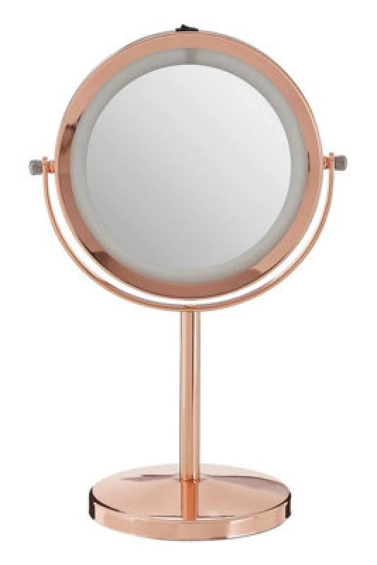 Image of Orsina Rose Gold LED Bathroom Mirror With Magnifier, Illuminated Mirror, Mirror With LED Lights & Adjustable Stand