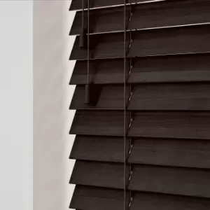 Image of Wooden Venetian Blinds With Strings Dark Brown Oak