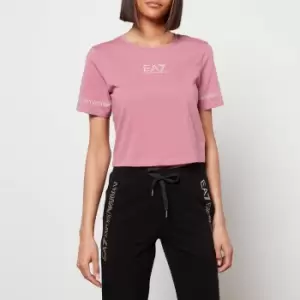 Image of Emporio Armani EA7 Womens Train Shiny Crop T-Shirt - Heather Rose/Light Gold - S