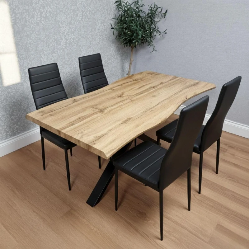 Image of Kosy Koala Dining Table Set With 4 Black Faux Leather Chairs Kitchen Dining Room Furniture