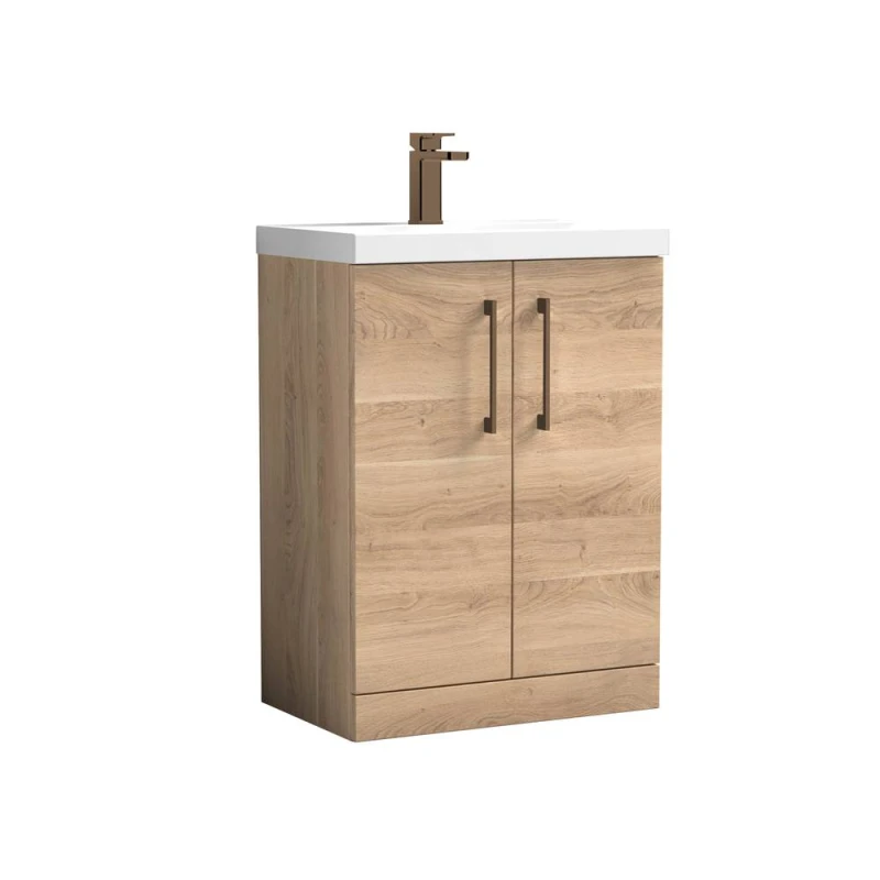 Image of BALTERLEY Balterley Level Contemporary Bathroom Floor Standing 2-Door Vanity & Basin, Bleached Oak, 600mm BALARN3003AH1516