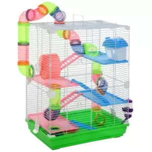 Image of Pawhut 5 Tier Hamster Cage Carrier Habitat Small Animal House with Exercise Wheels Tunnel Tube Water Bottle Dishes House Ladder for Dwarf Mice, Green
