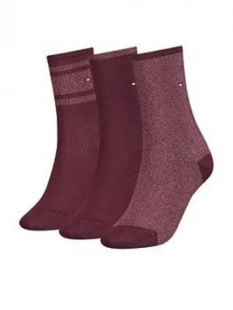 Image of Tommy Hilfiger 3 Pack Lurex Sock Gift Box - Red, Size 2.5-5, Women