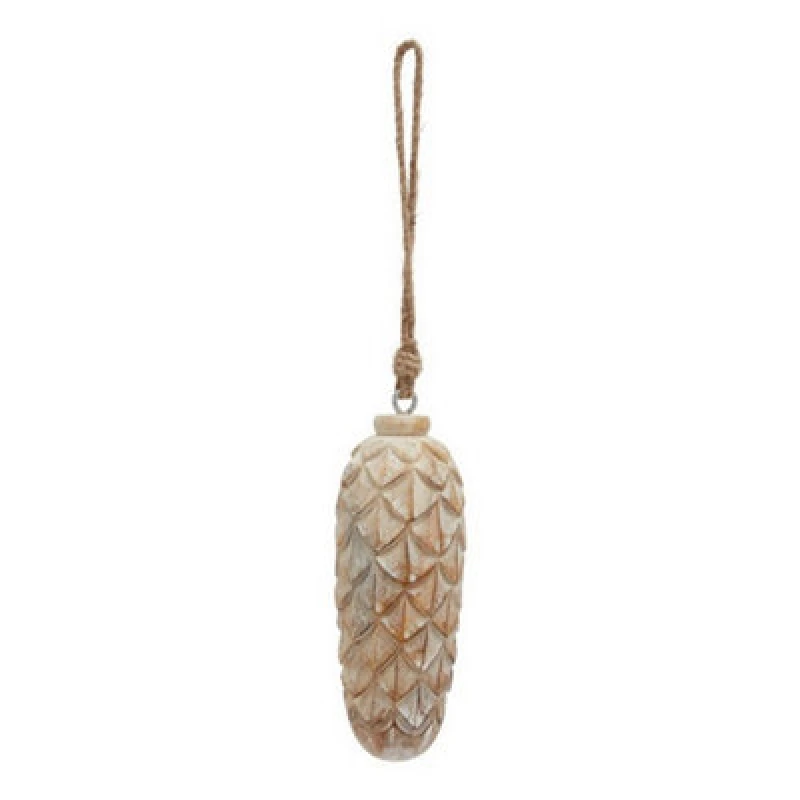 Image of Hill Interiors Antique White Wash Large Pine Cone Bauble - Wood - L7 X W7 X H18cm - Brown
